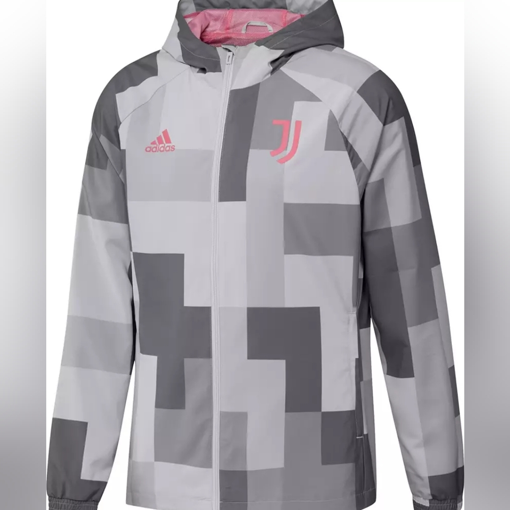 Adidas Men's Juventus Full Zip Size M Grey Jacket Water Resistant